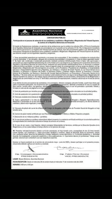 Publicación de Instagram de Secretaría de la Asamblea Nacional de Venezuela