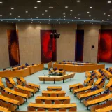 Distribución circular de asientos del Parlamento neerlandés en La Haya, Países Bajos.
