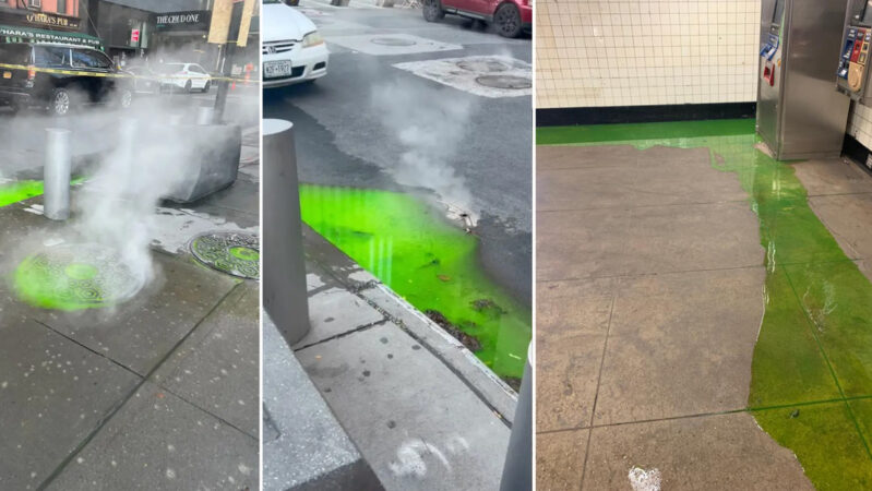 
			¿Cazafantasmas o Tortugas Ninja? Extraña sustancia verde fluorescente brota de una alcantarilla en Nueva York		