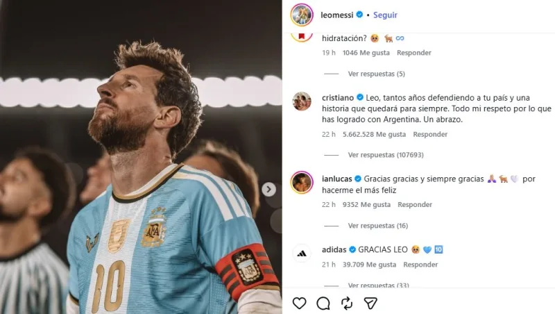 Cristiano Ronaldo felicita a Messi tras su despedida de la Albiceleste