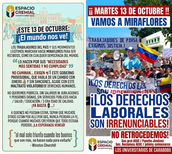 Trabajadores de Carabobo marcharán a Miraflores el 13 de octubre