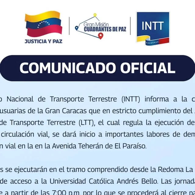 Publicación de Instagram de INTT Oficial 🇻🇪