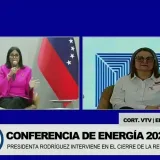 Delcy Rodríguez interviene por videollamada en la Conferencia de Energía 2026; captura de la transmisión de VTV difundida por Globovisión.