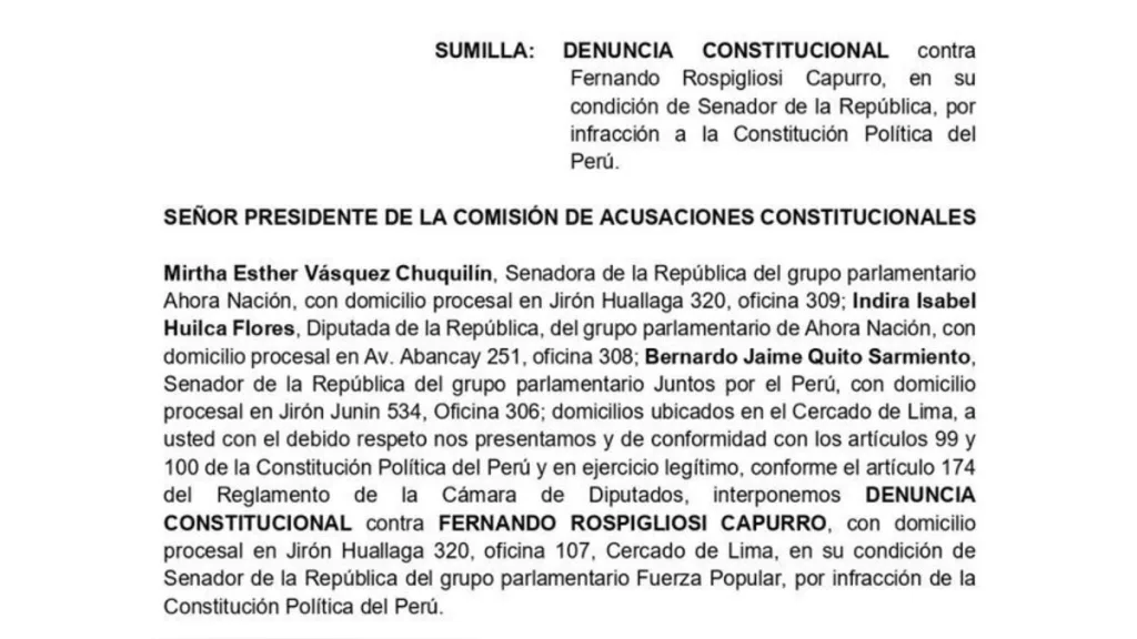Piden hasta 10 años de inhabilitación para Rospigliosi