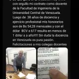Docente de la UCV gana 54,28 bolívares al mes tras 38 años de carrera