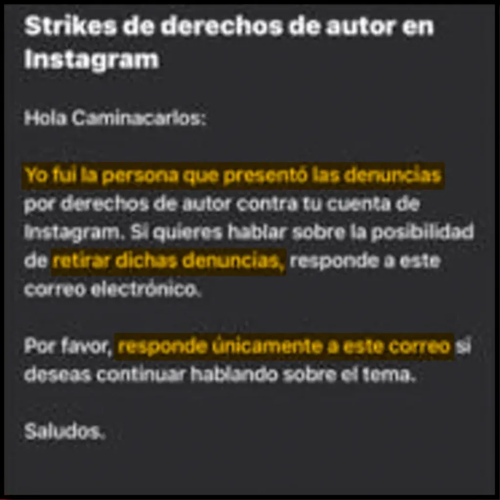 38 reclamos de copyright restringen Instagram de Camina