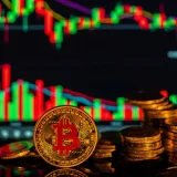 Golden Bitcoin with financial growth graphs, showcasing cryptocurrency market trends.