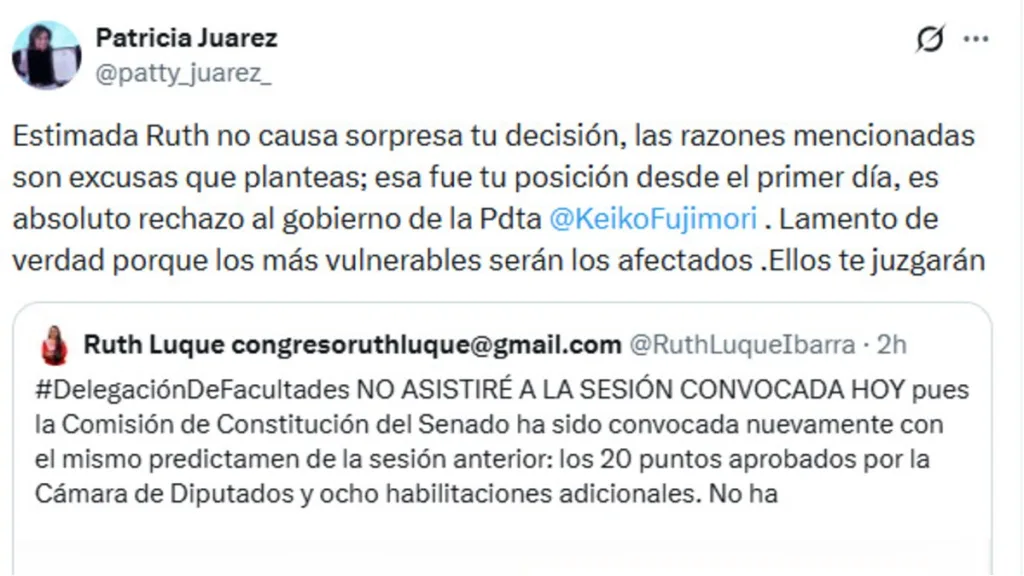 Juárez critica la ausencia de Luque en debate del Senado