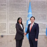 Delcy Rodríguez llega a la FAO para foro mundial en Roma