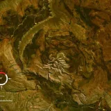 Vista de la estructura de impacto Spider en Australia Occidental, con escala geológica.
