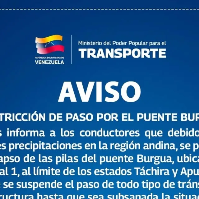 Publicación de Instagram de Ministerio del Poder Popular para el Transporte