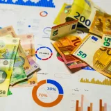 Economy market euro cash exchange Romanian currency lei. Financial charts business analytics.