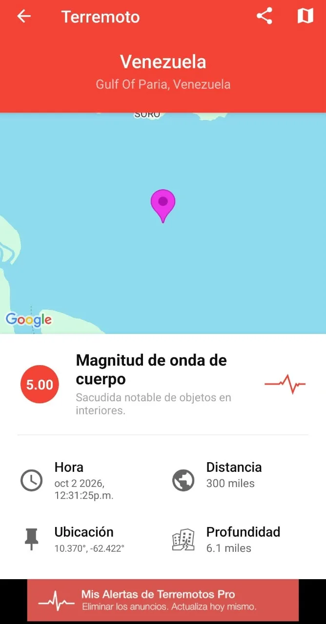 Sismo de magnitud 5,0 sacudió la localidad de Güiria este viernes