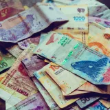 Vibrant assortment of Argentine Peso banknotes, showcasing various denominations and wildlife designs.