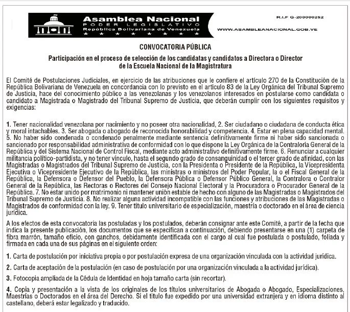Abren proceso para escoger nuevos magistrados del TSJ