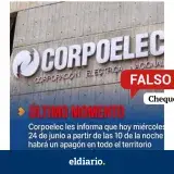 Es falso un anuncio de Corpoelec sobre un corte eléctrico de 24 horas tras el sismo