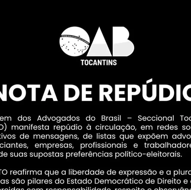 Publicación de Instagram de OAB Tocantins