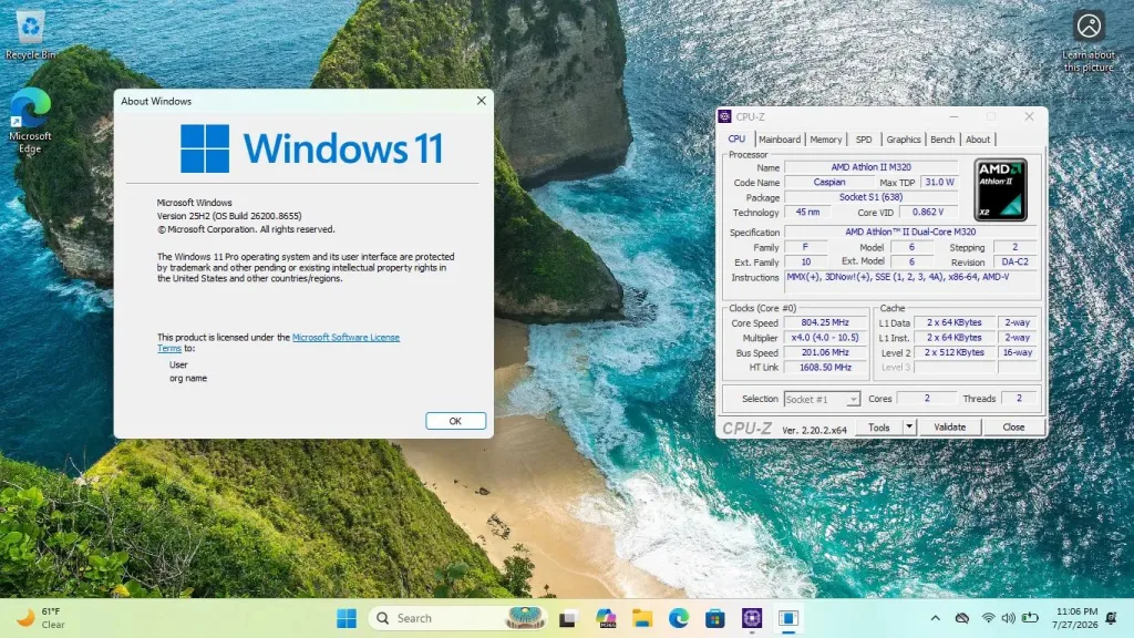 Un parche abre Windows 11 26H2 a equipos con CPU antiguas