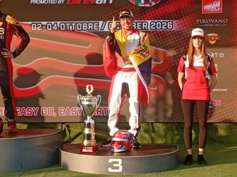 Andrés Machado firmó podio en Italia y lidera en karting