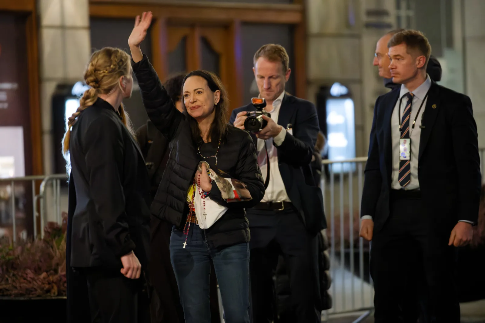 María Corina Machado greeting crowd during Nobel Week 2025 08