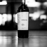 Fotografía estilizada en blanco y negro de una botella de vino tomada en Buenos Aires, Argentina.
