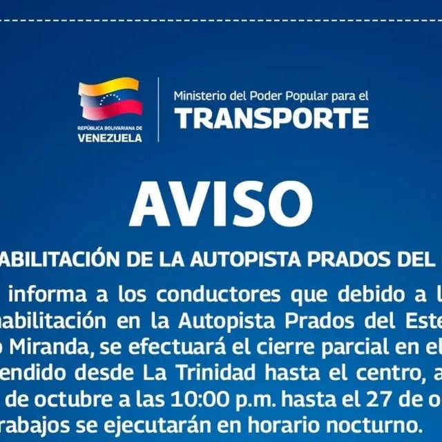 Publicación de Instagram de Ministerio del Poder Popular para el Transporte
