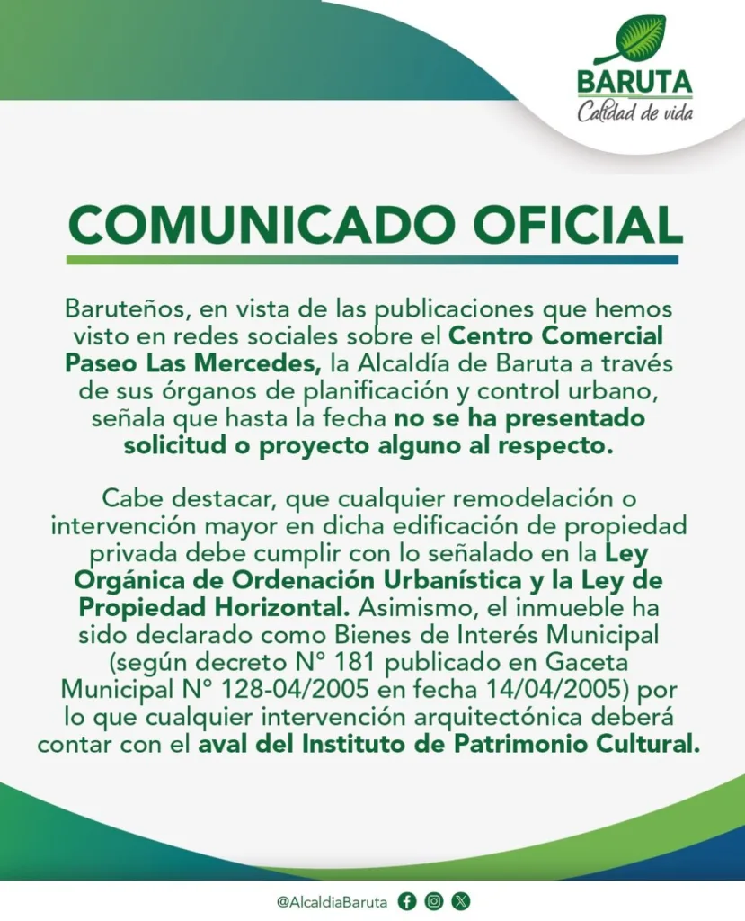 Baruta frena cambios en Las Mercedes y cita ley urbanística
