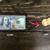 Las monedas de bitcoin y un billete de dólar simbolizan el intercambio de divisas digitales y tradicionales.