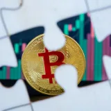 A Bitcoin coin placed in a puzzle piece against a financial chart backdrop, symbolizing digital currency investment.