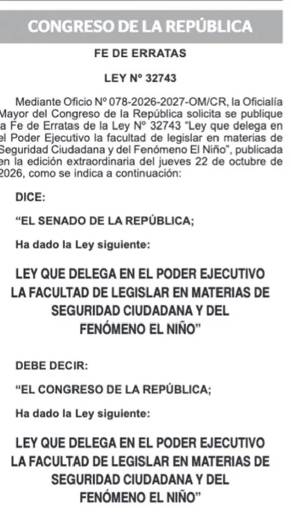 Congreso peruano corrige la ley de facultades y borra la mención